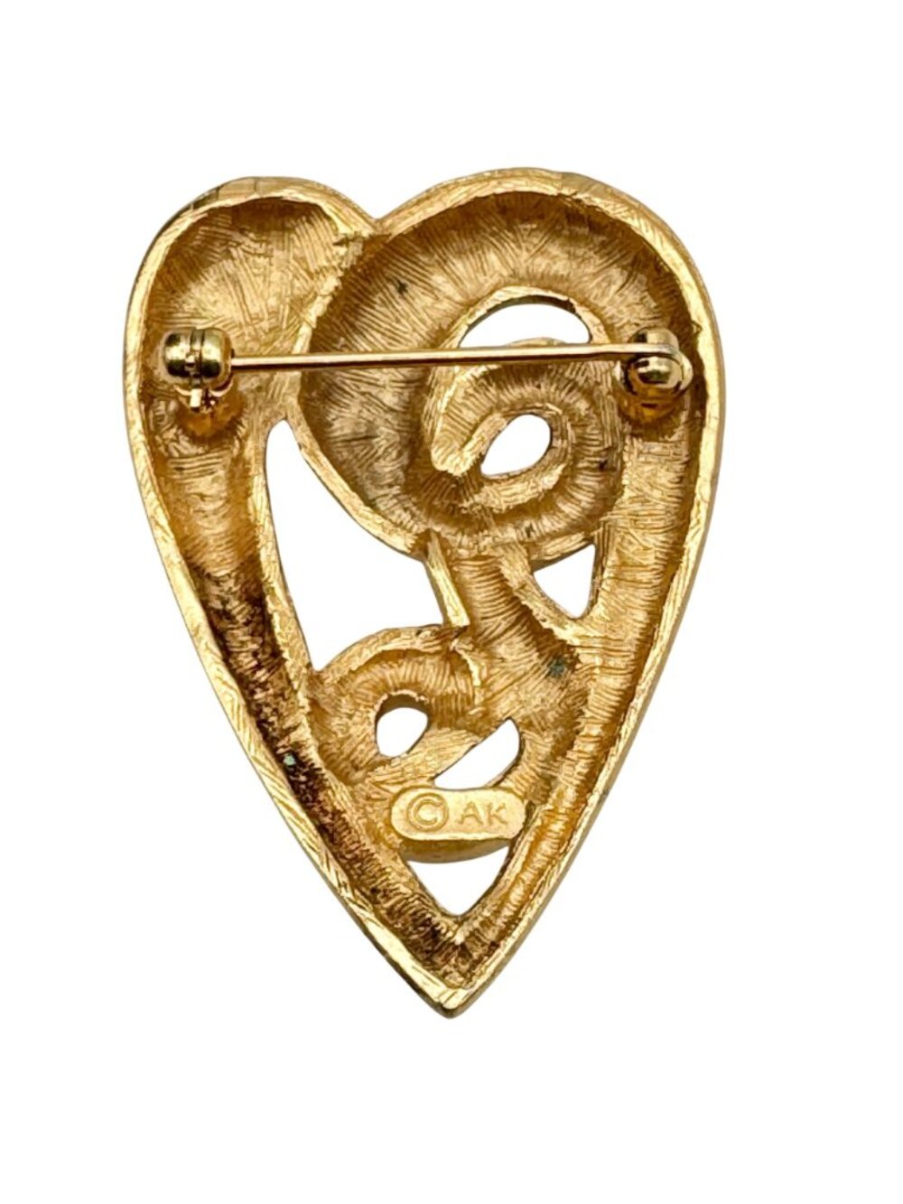 Vintage 80s Anne Klein Matte Gold Tone Heart Brooch and Flower Earrings Stylized - Picture 5 of 9